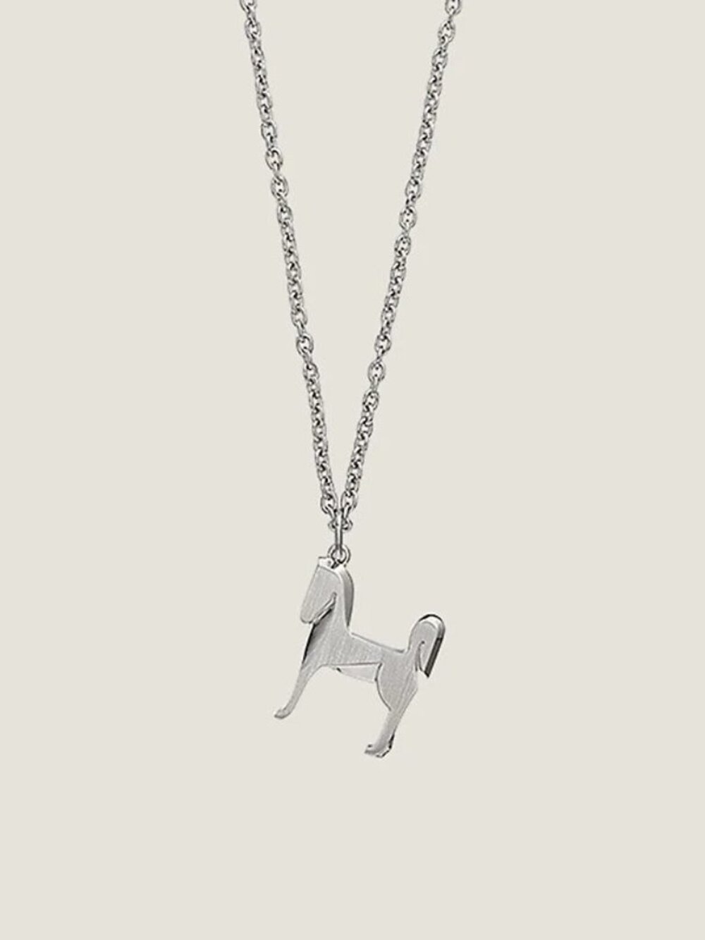 Hermes Panache Necklace Leather Pendant Silver Tone New No Box